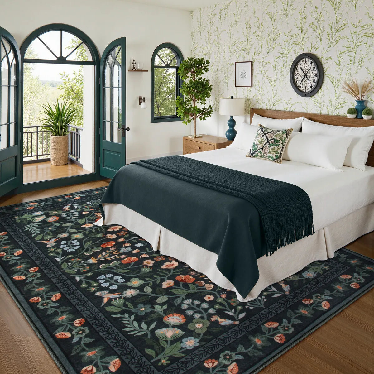 Celeste Washable Vintage Floral Black Area Rug Area Rugs Lahome
