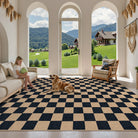 Colette Washable Checkered Easy Jute Black Indoor/Outdoor Rug Easy Jute Area Rug Lahome