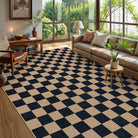 Colette Washable Checkered Easy Jute Black Indoor/Outdoor Rug Easy Jute Area Rug Lahome
