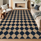Coline Washable Geometric Checkered Easy Jute Black Indoor/Outdoor Rug Easy Jute Area Rug Lahome 9' x 12'