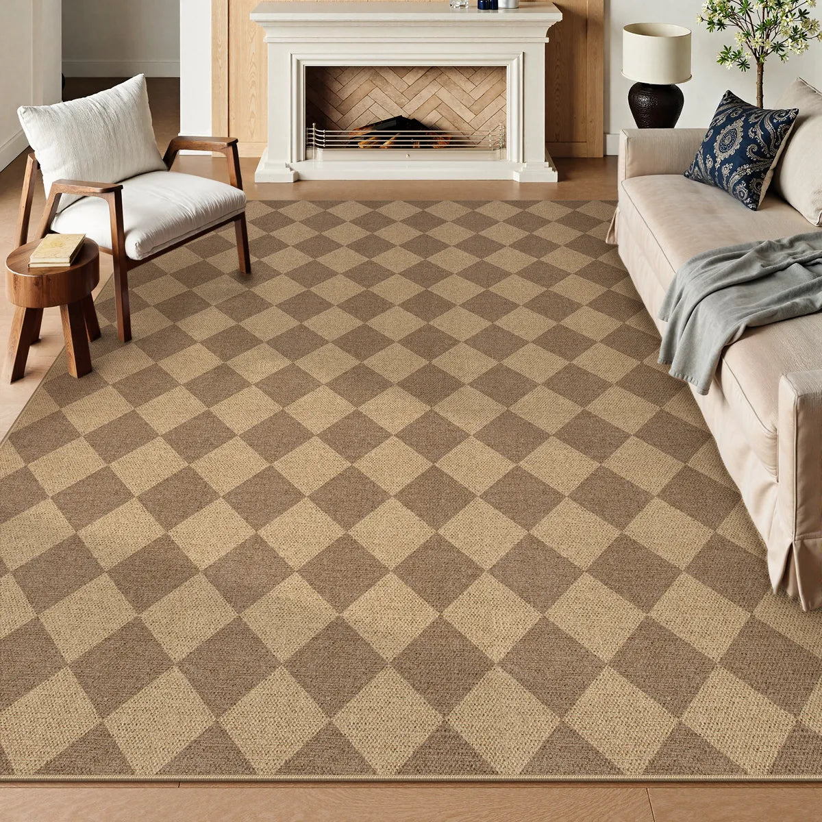 Coline Washable Geometric Checkered Easy Jute Khaki Indoor/Outdoor Rug Easy Jute Area Rug Lahome 9' x 12'