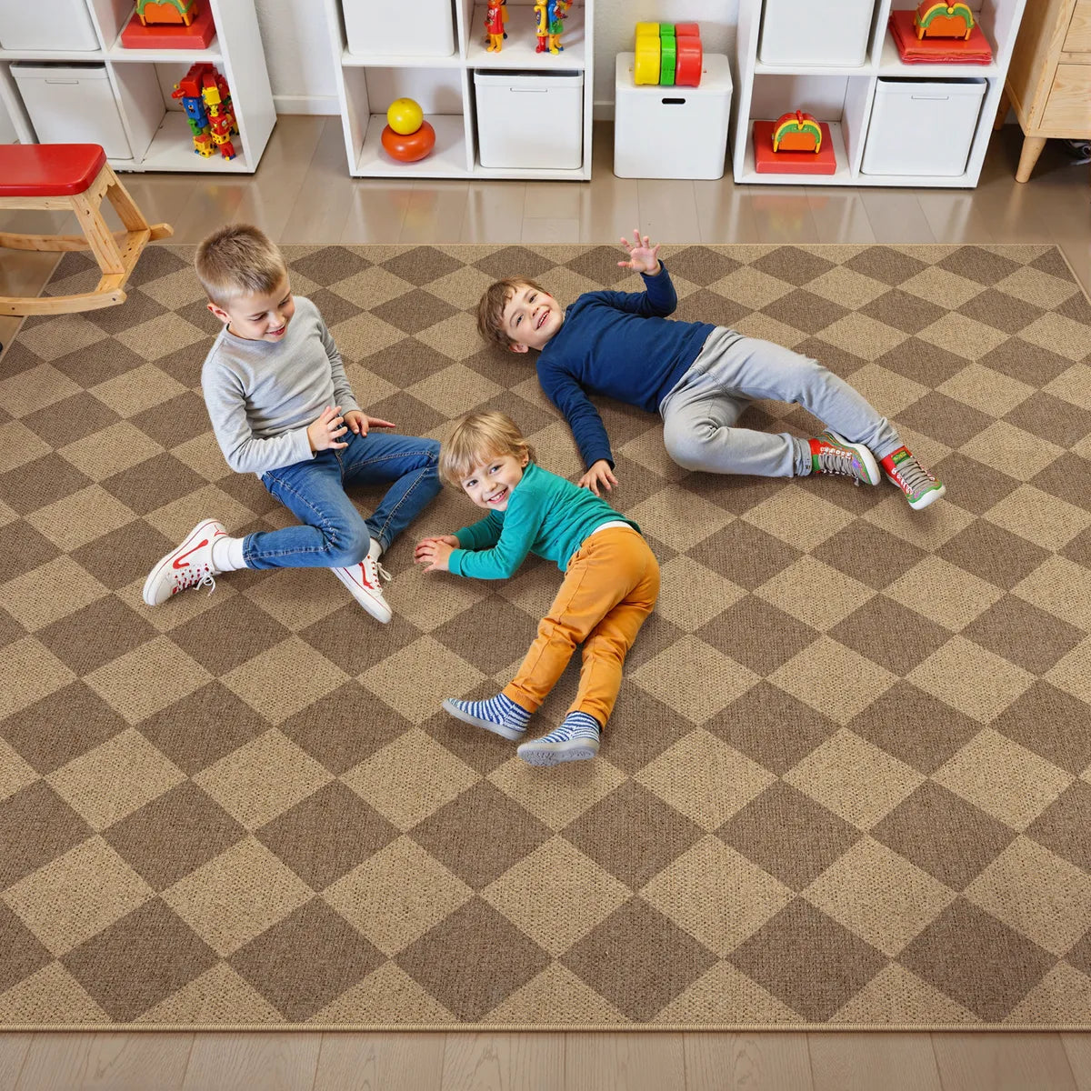 Coline Washable Geometric Checkered Easy Jute Khaki Indoor/Outdoor Rug Easy Jute Area Rug Lahome