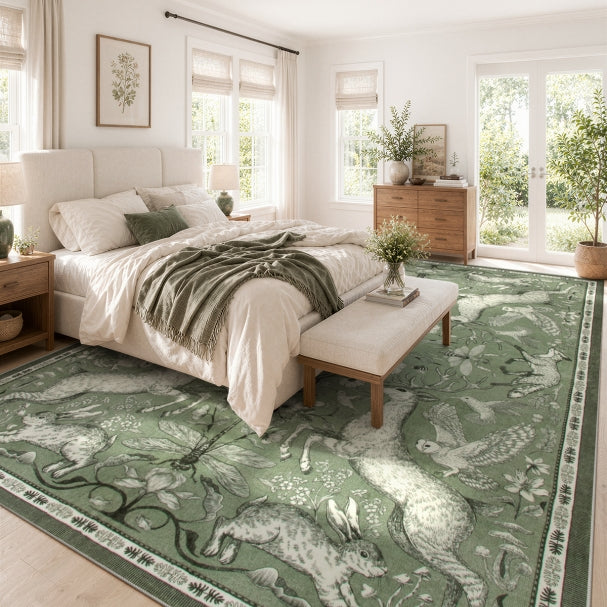 ペットカート オリーブグリーン Washable Olive Green Woodland Rug | Dorval Vintage Style - Lahome