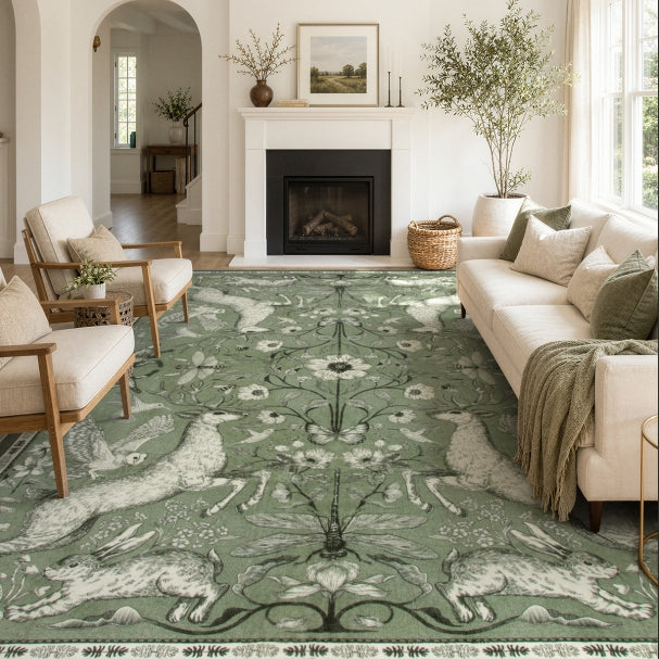 Washable Olive Green Woodland Rug | Dorval Vintage Style - Lahome