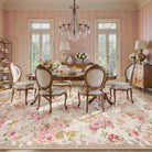 Nina Washable Romantic Vintage Floral Rose Garden Pink and Beige Rug Area Rugs Lahome