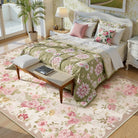 Nina Washable Romantic Vintage Floral Rose Garden Pink and Beige Rug Area Rugs Lahome 5' x 7'