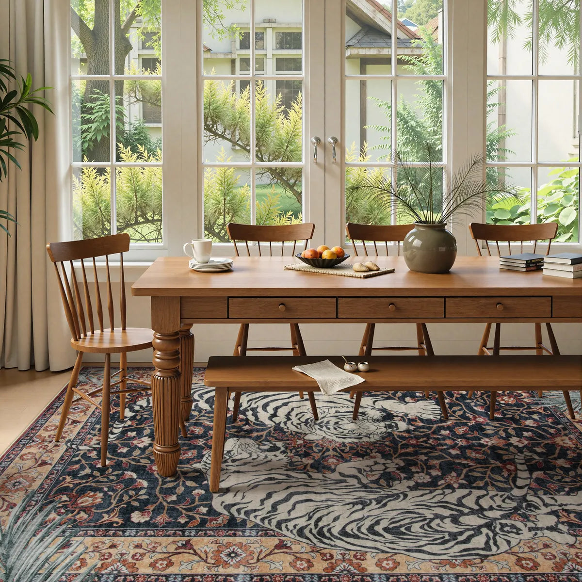 Rava Washable Wild Tiger Brown Rug Area Rugs Lahome