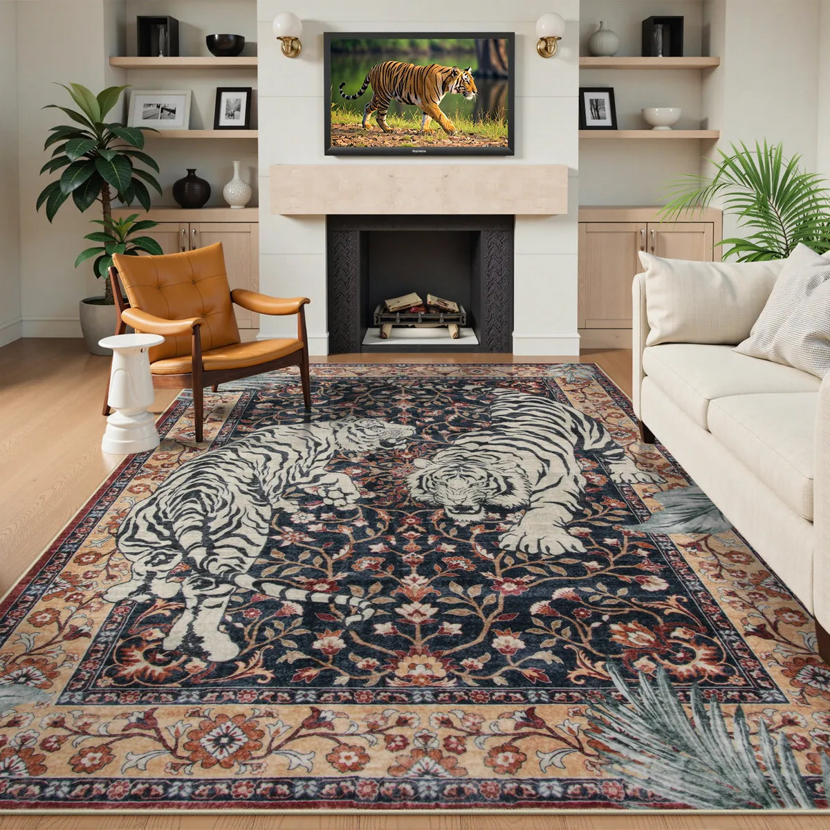 Rava Washable Wild Tiger Brown Rug Area Rugs Lahome 9' x 12'