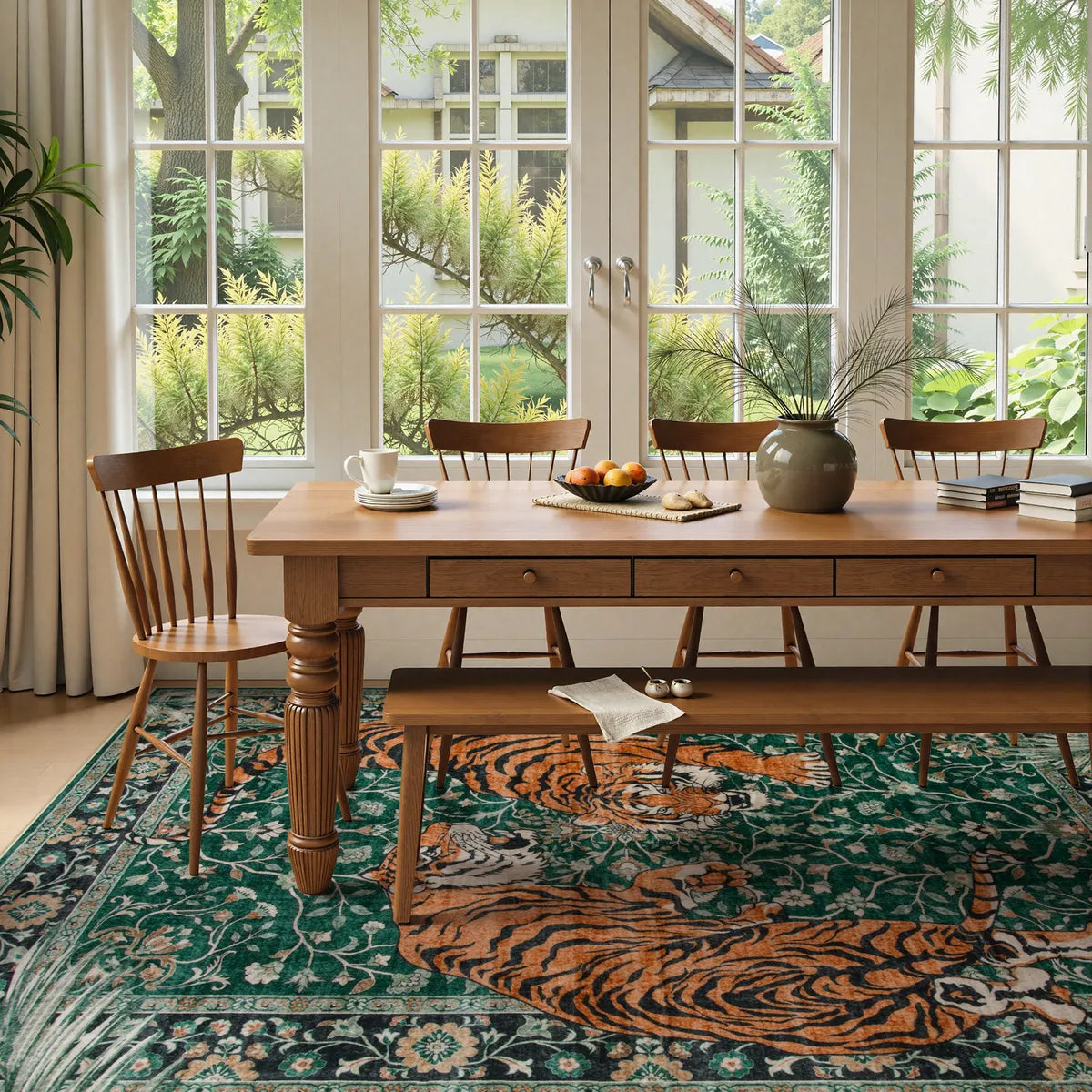 Rava Washable Wild Tiger Green Rug Area Rugs Lahome