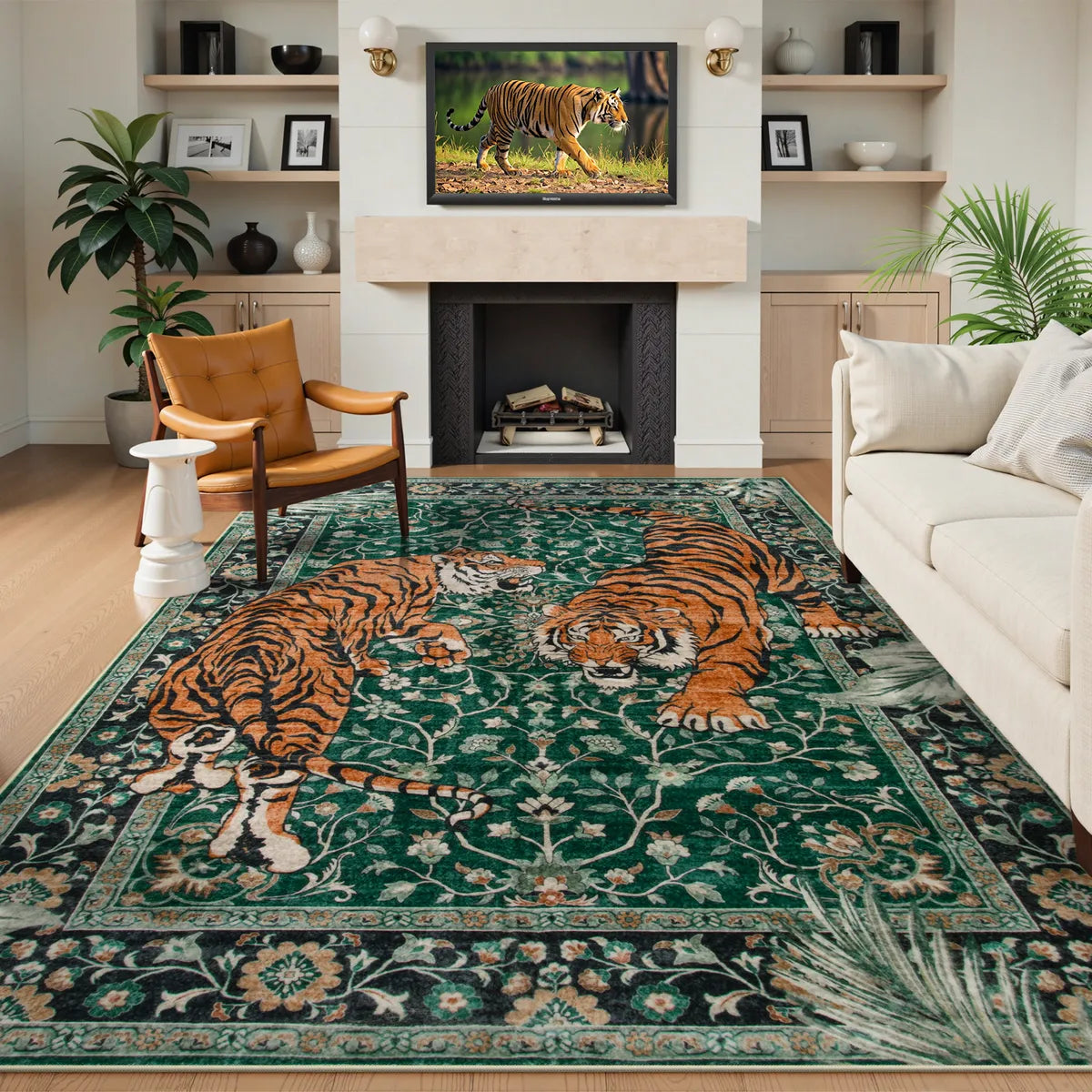 Rava Washable Wild Tiger Green Rug Area Rugs Lahome 9' x 12'