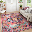 Reine Washable Bohemian Floral Medallion Red Rug Clearance Rugs Lahome 9' x 12'