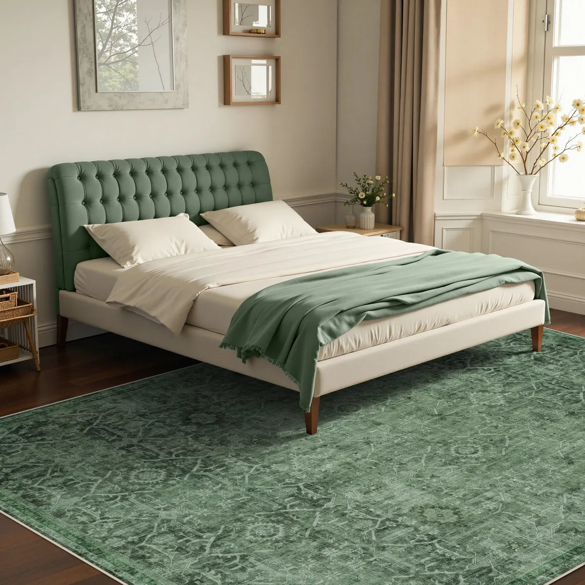 Velora Washable Vintage Dark Green Rug Area Rugs Lahome 9' x 12'
