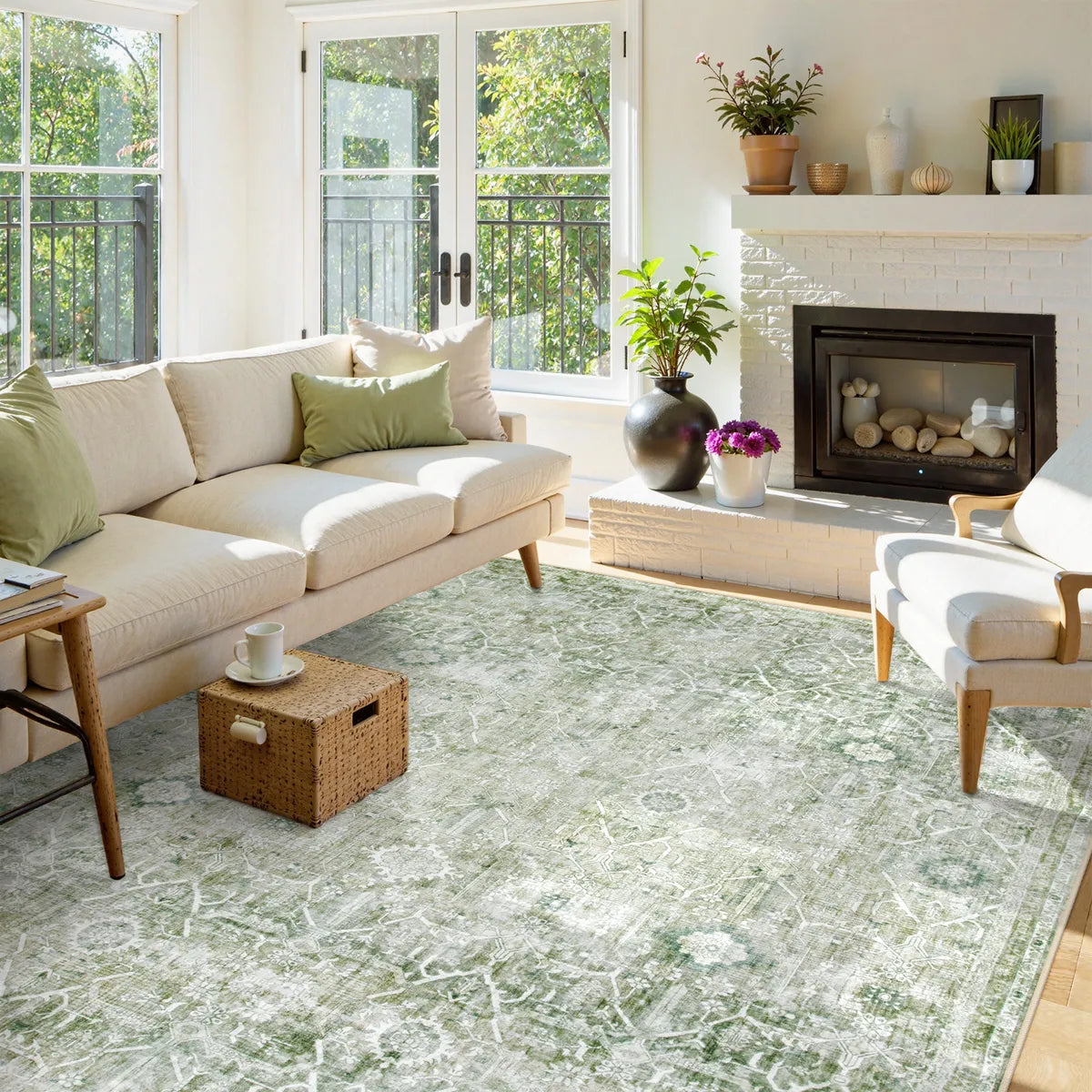 Velora Washable Vintage Green Rug Area Rugs Lahome 9' x 12'