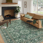 Lahome Vintage Boho Oriental Floral Green Washable Area Rug living room