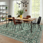 Lahome Vintage Boho Oriental Floral Green Washable Area Rug dining room