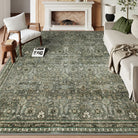 Mirae Washable Vintage Persian Dark Green Rug Area Rugs Lahome