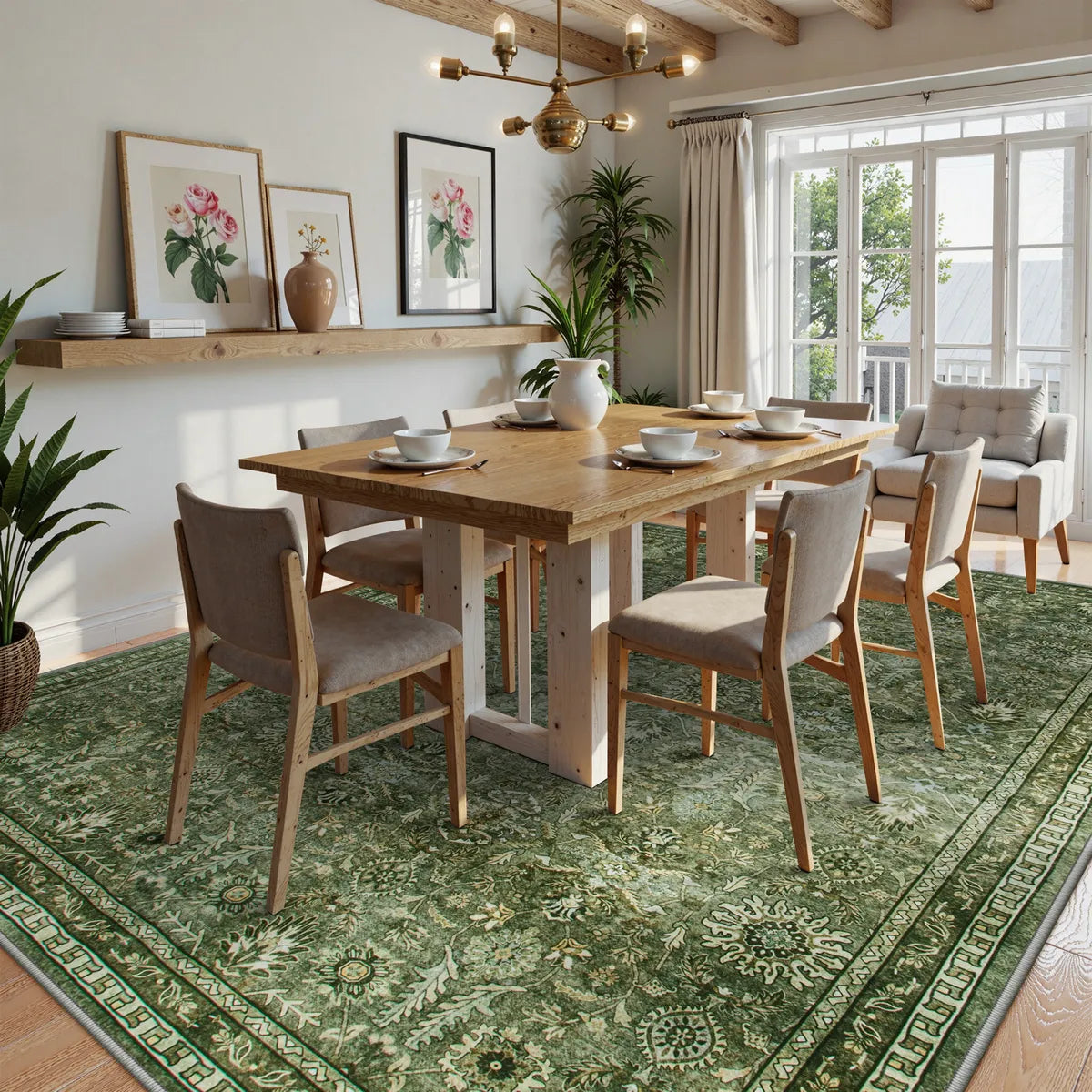 Mirae Washable Vintage Persian Moss Green Rug Area Rugs Lahome 8' x 10'