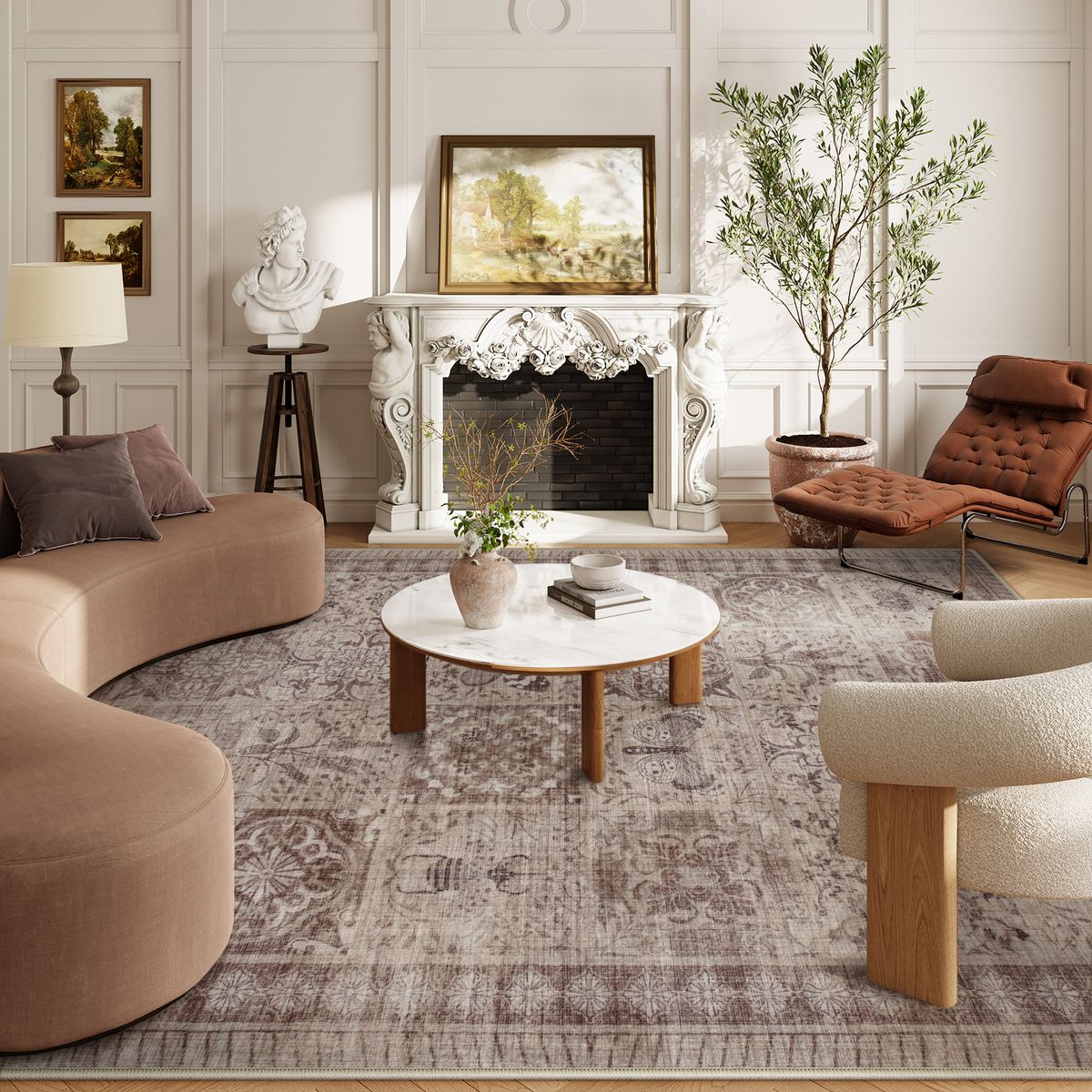 Zoe Washable Neutral Textured Vintage Insect Rose Gold Rug Area Rugs Lahome