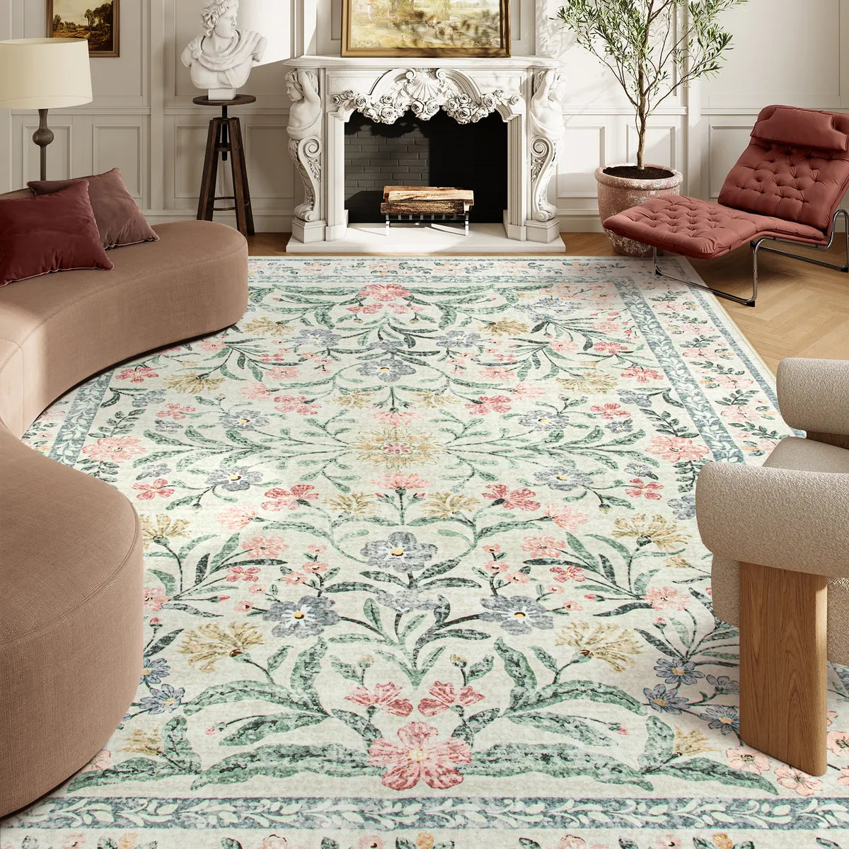 Sylvie Boho Modern Parisian Garden Beige Floral Area Rug - Lahome