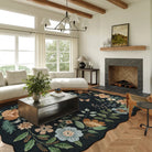Flore Washable Boho Modern Parisian Floral Black Rug Area Rugs Lahome 9' x 12'