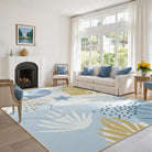 Kiki Washable Forest Theme Botanical Print Blue Rug Area Rugs Lahome 9' x 12'
