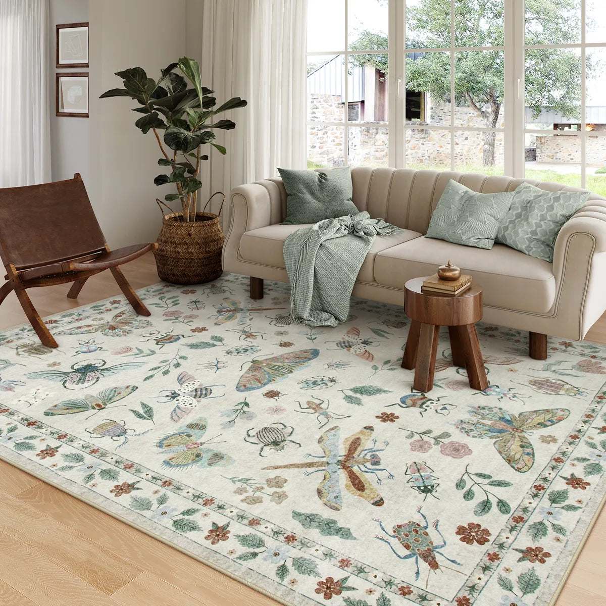 Vionnet Beige Modern Parisian Insect Area Rug - Lahome