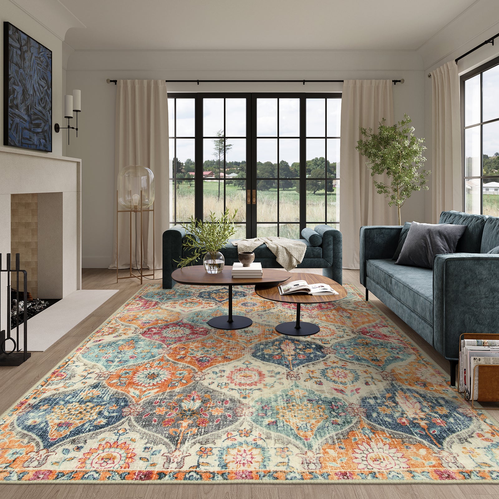 Washable Red & Orange Vintage Floral Rug | Elise Moroccan Trellis