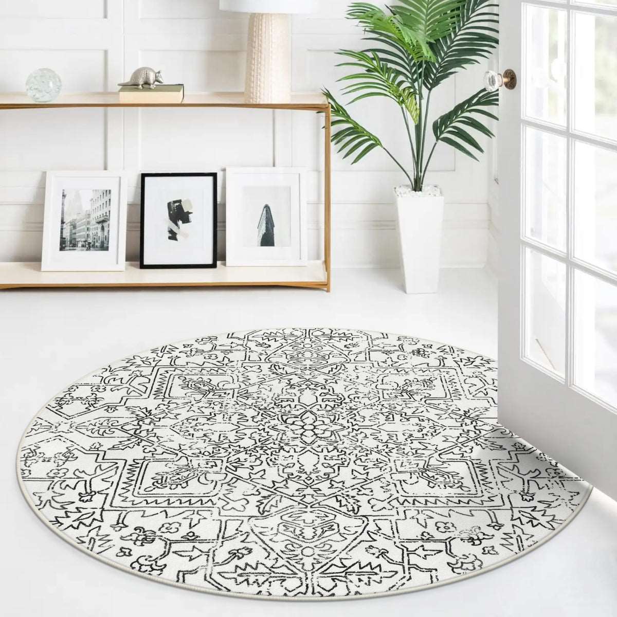 Alarie Modern Vintage Medallion Distressed Ornate Black Area Rug