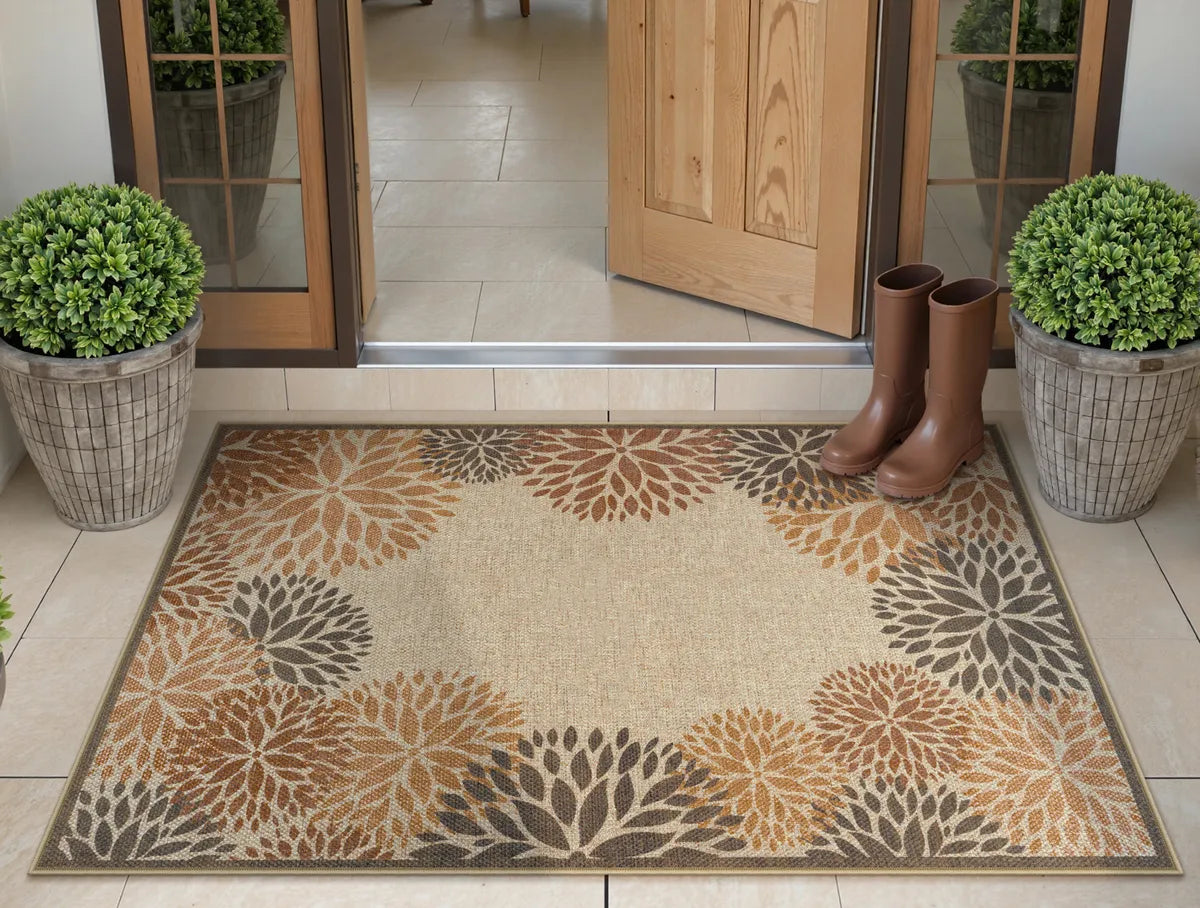 Aveline Washable Persian Floral Easy Jute Beige Indoor/Outdoor Rug Area Rugs Lahome 2' x 4'