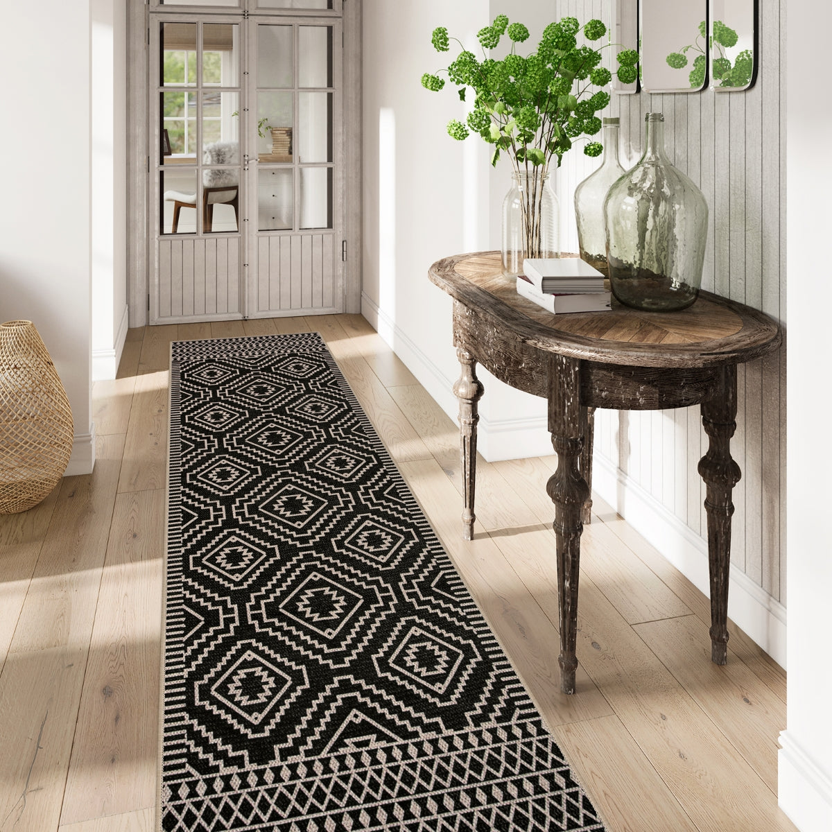 Basile Moroccan Easy Jute Natural Black Area Rug