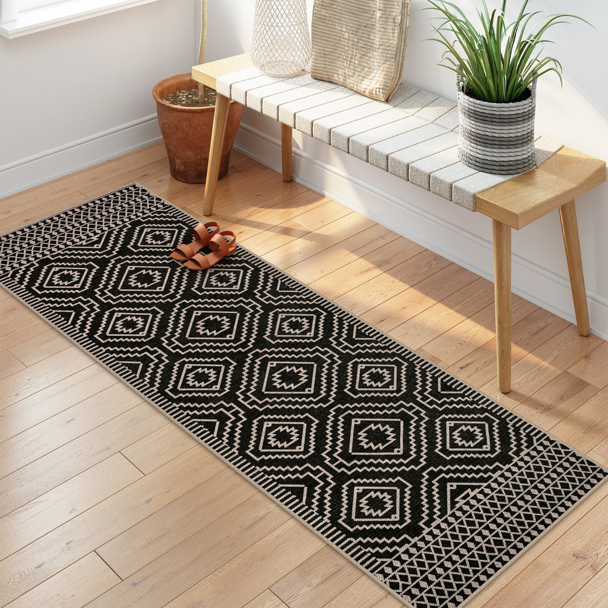 Basile Moroccan Easy Jute Natural Black Area Rug