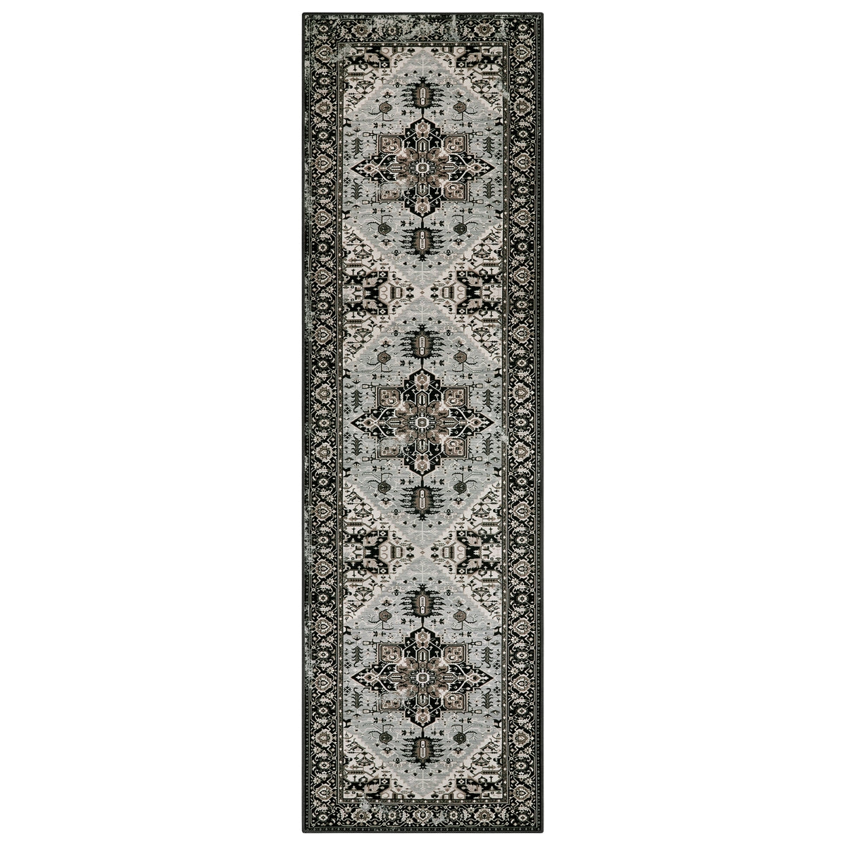 Black Traditional Oriental Persian Medallion Area Rug