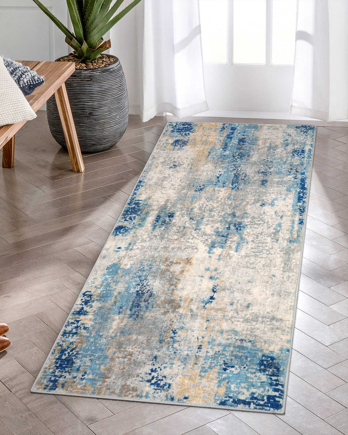Etoile Washable Modern Abstract Blue/Yellow/Ivory Rug Area Rugs Lahome