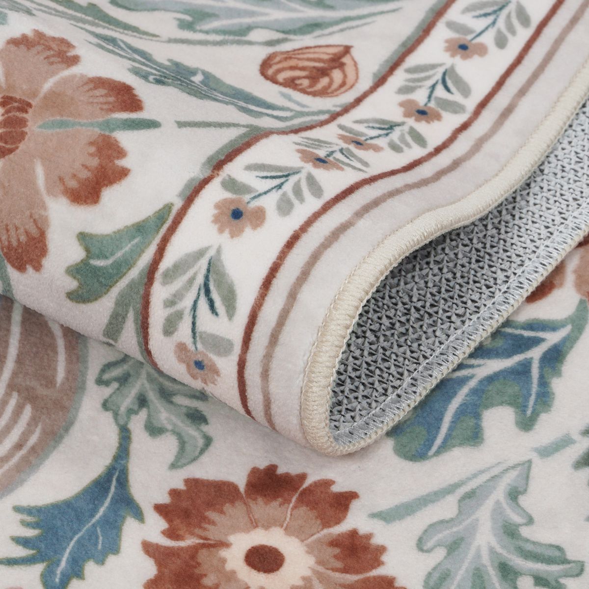 Washable Beige Floral Botanical Rug | Claude Maximalism Style - Lahome