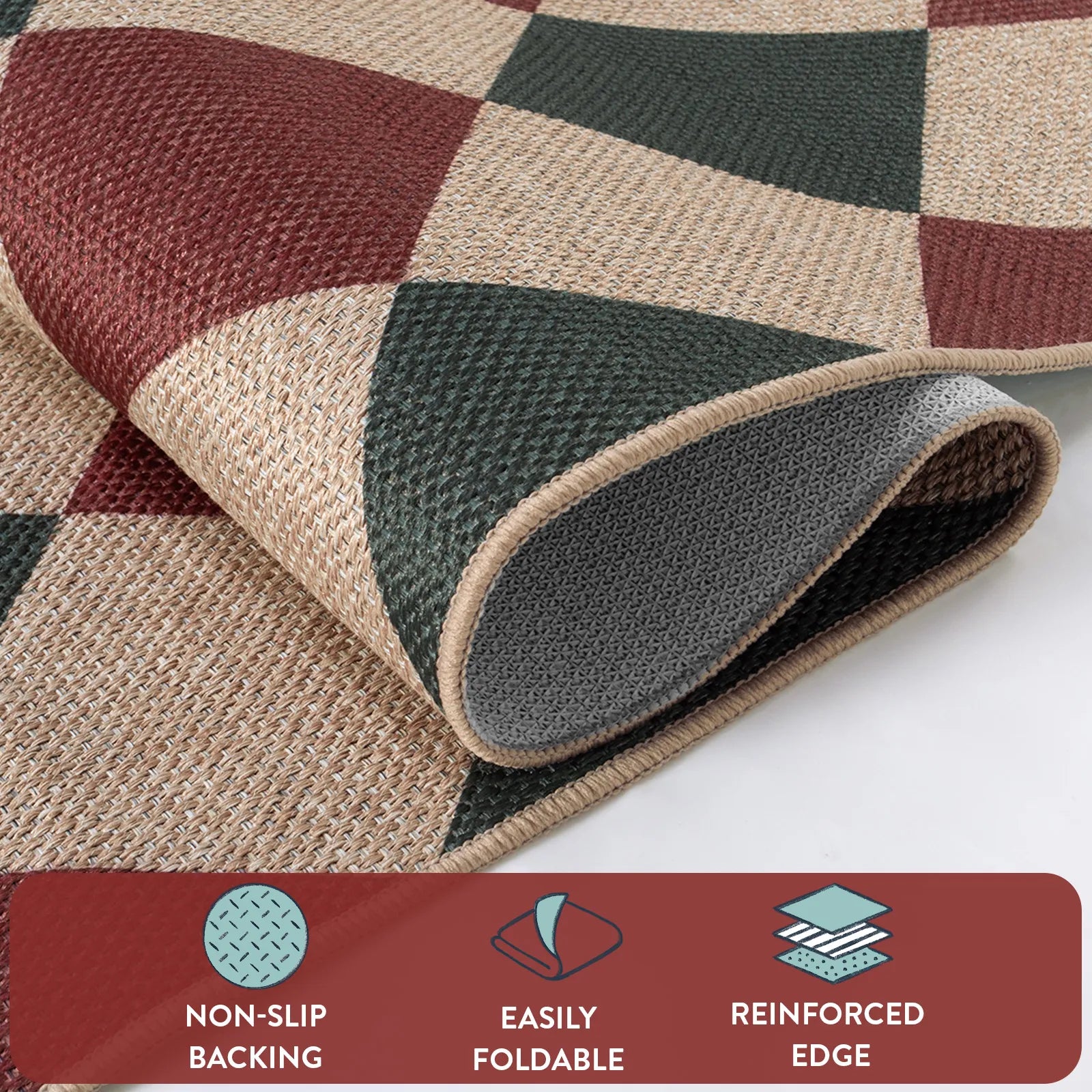 Coline Christmas Diamond Checkered Easy Jute Red&Green Rug Easy Jute Rug Lahome