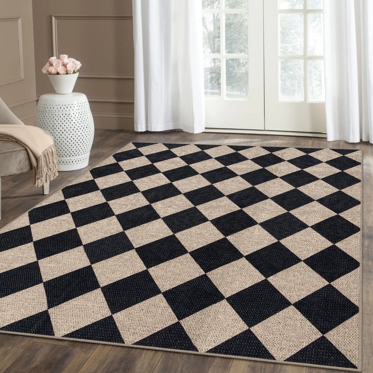 checkered jute rug