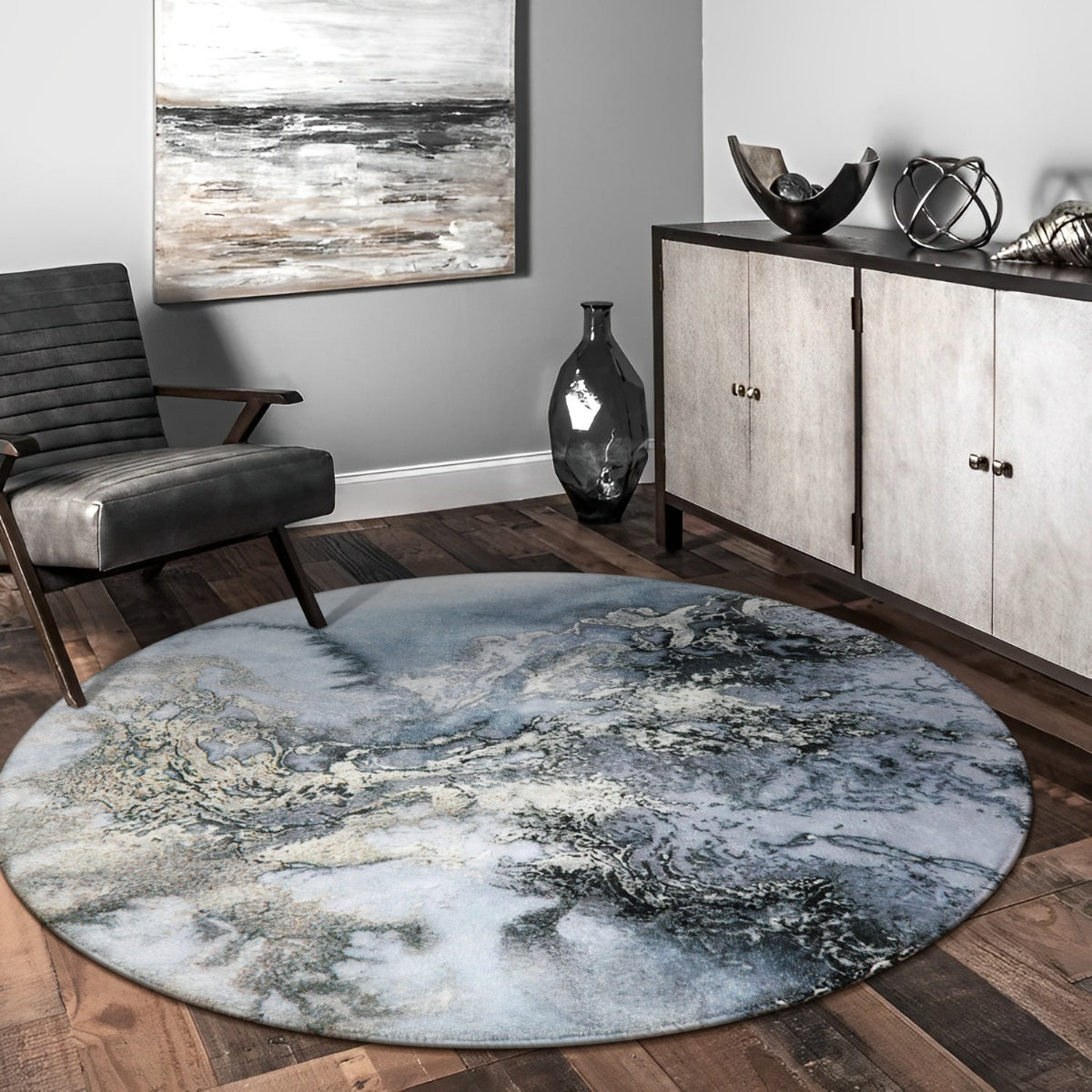 Deniz Marble Ocean Wave Area Rug