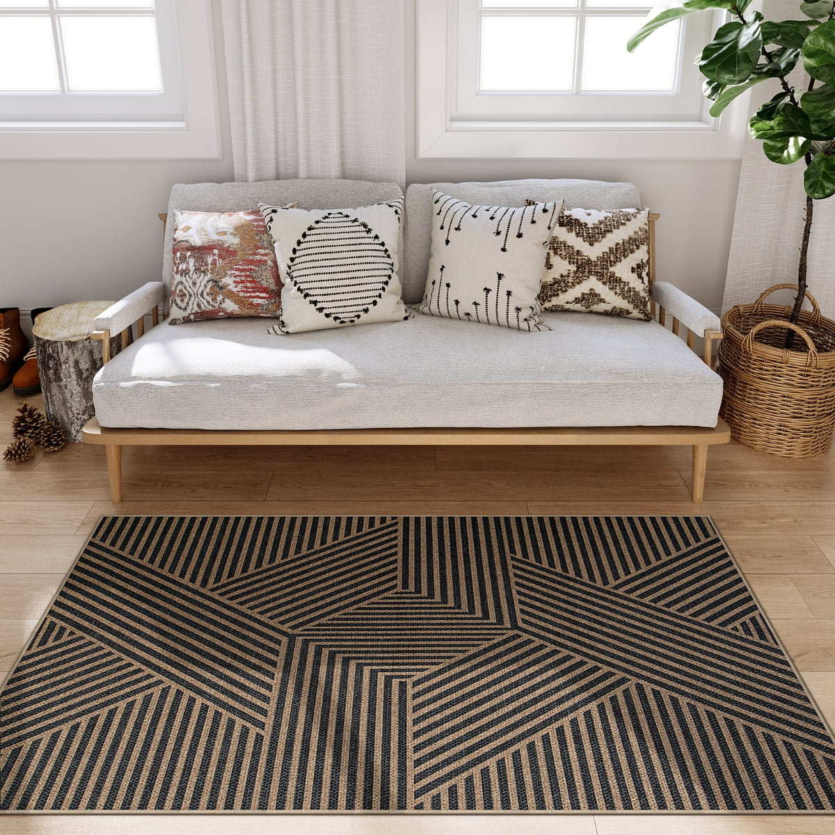 Ernest Modern Geometric Striped Easy Jute Rug