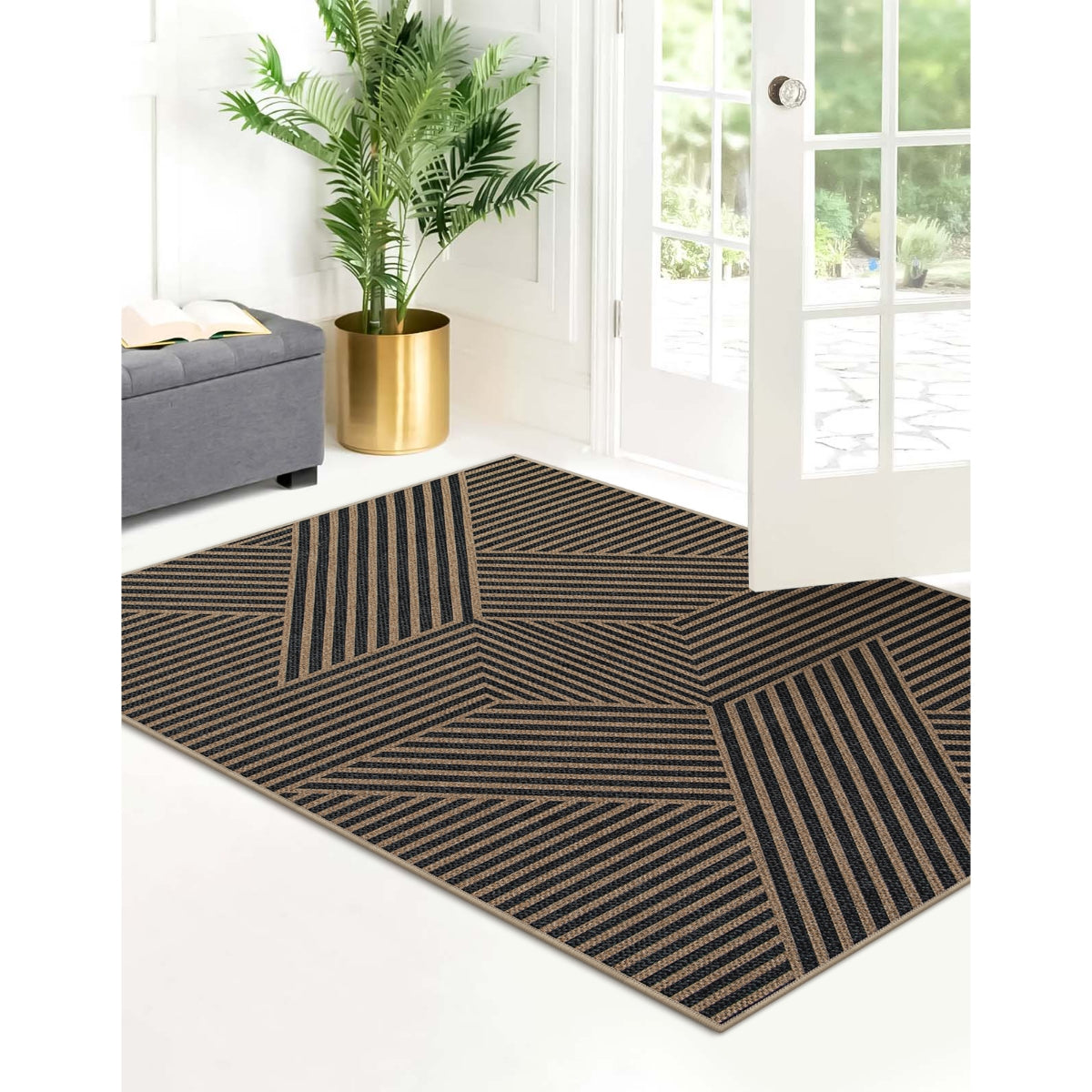 Ernest Modern Geometric Striped Easy Jute Rug