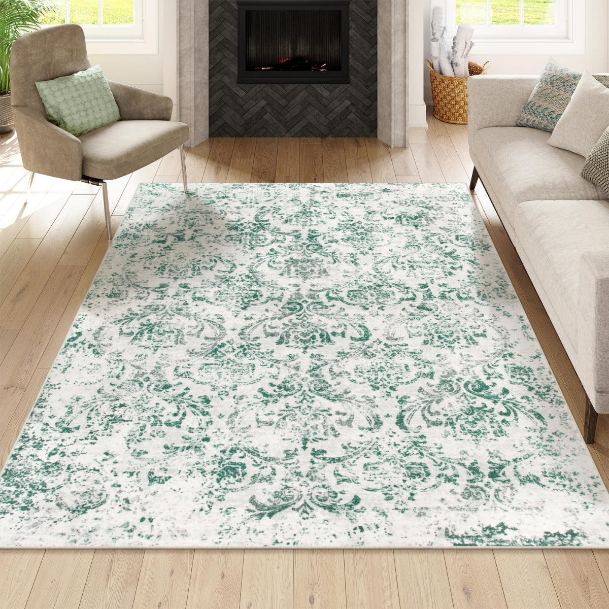 Esme Transitional Paisley Palace Floral Green Area Rug