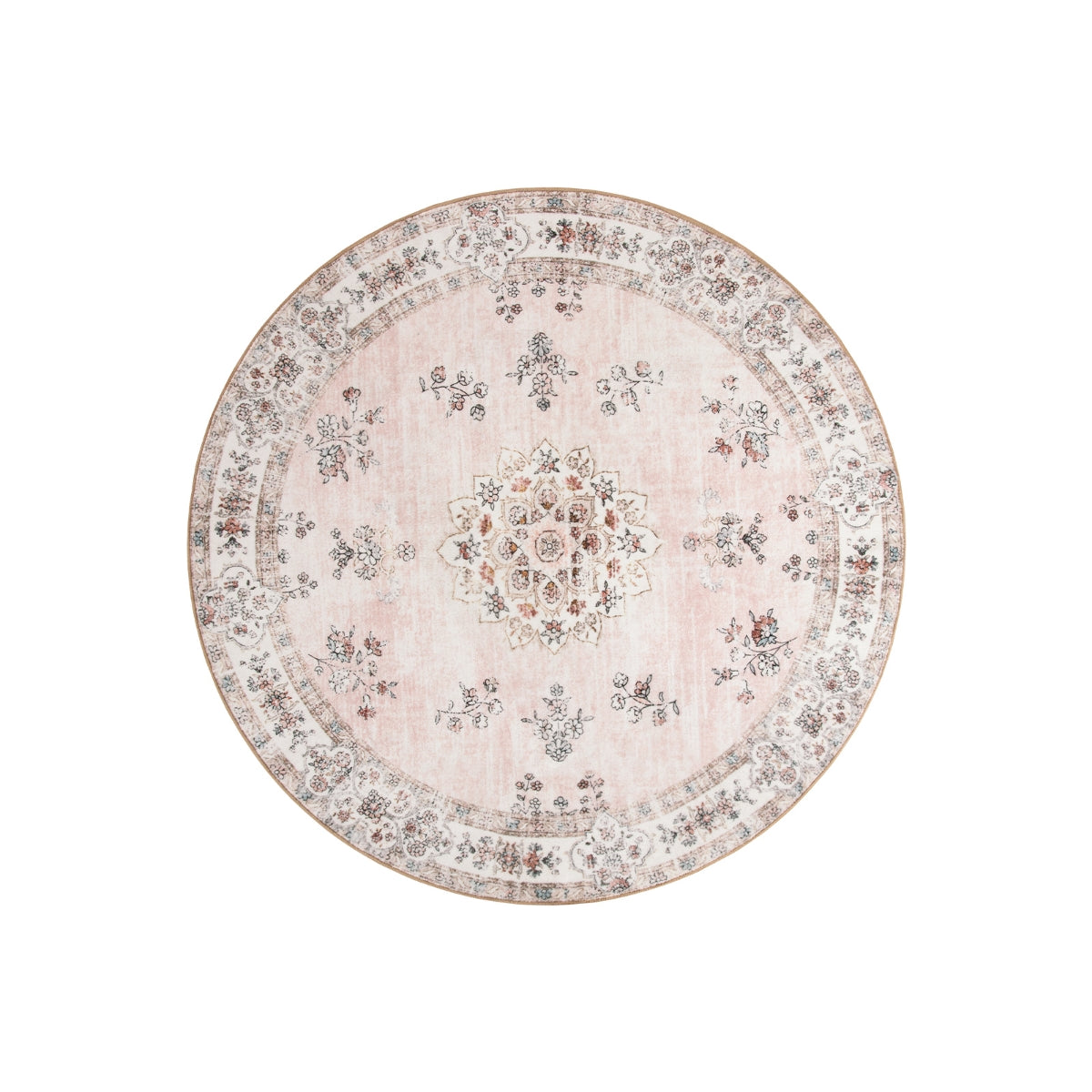 Evanthe Boho Floral Medallion Peach Pink Area Rug