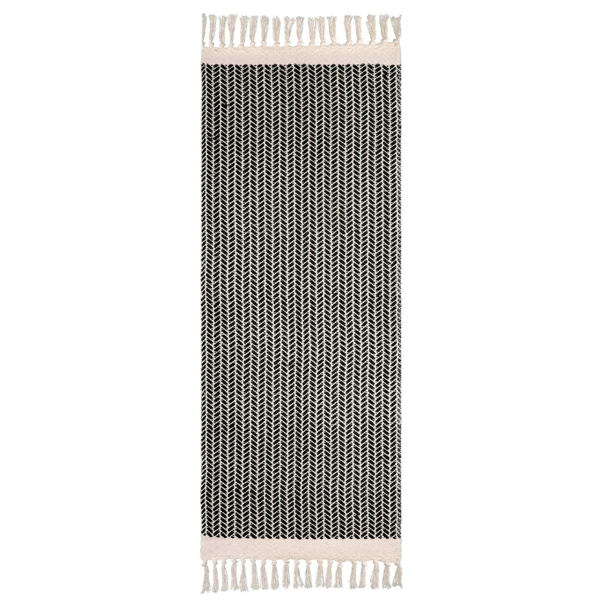 Farmhouse Non-Shedding Washable Boho Black Rug with Tassels