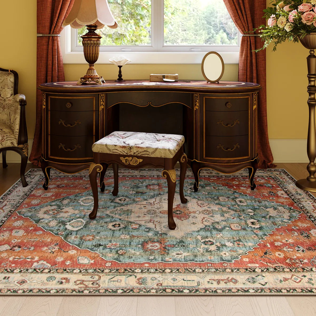 Felice Boho Tribal Rostrot Waschbarer Teppich Area Rugs Lahome 150 x 210 cm