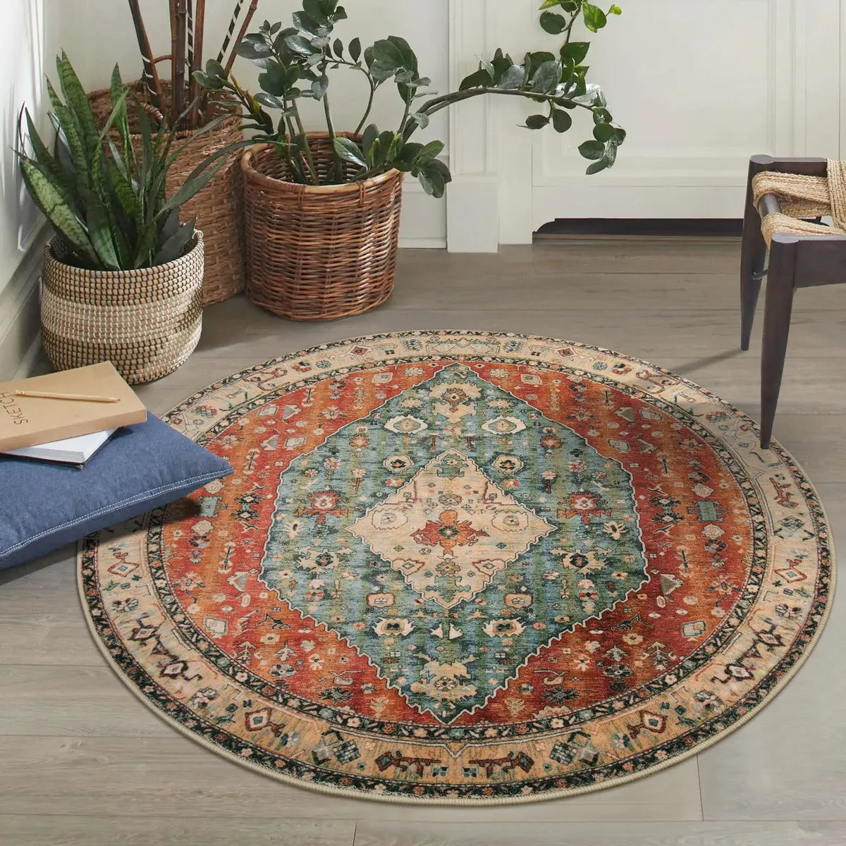 Felice Boho Tribal Rostrot Waschbarer Teppich Area Rugs Lahome 120 cm (Rund)