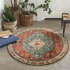 Felice Boho Tribal Rostrot Waschbarer Teppich Area Rugs Lahome 120 cm (Rund)