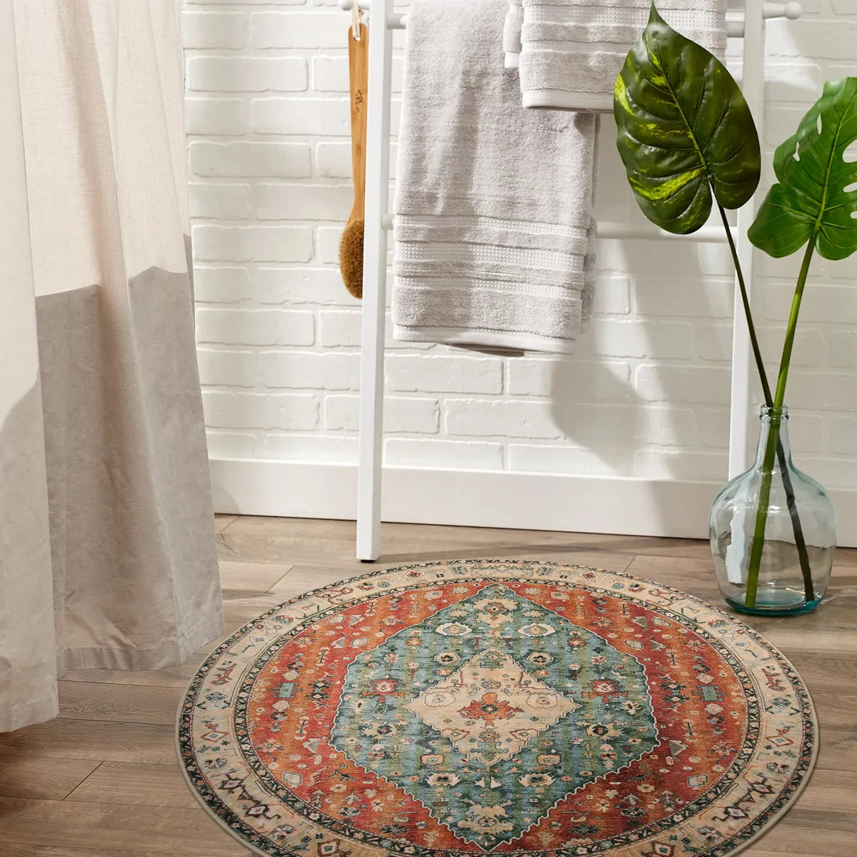 Felice Boho Tribal Rostrot Waschbarer Teppich Area Rugs Lahome 90 cm (Rund)
