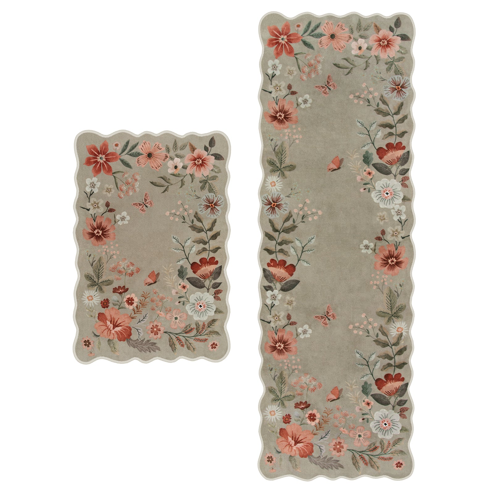 Flore Washable Boho Whimsical Floral Brown 2 Piece Rug Set Rug Set Lahome