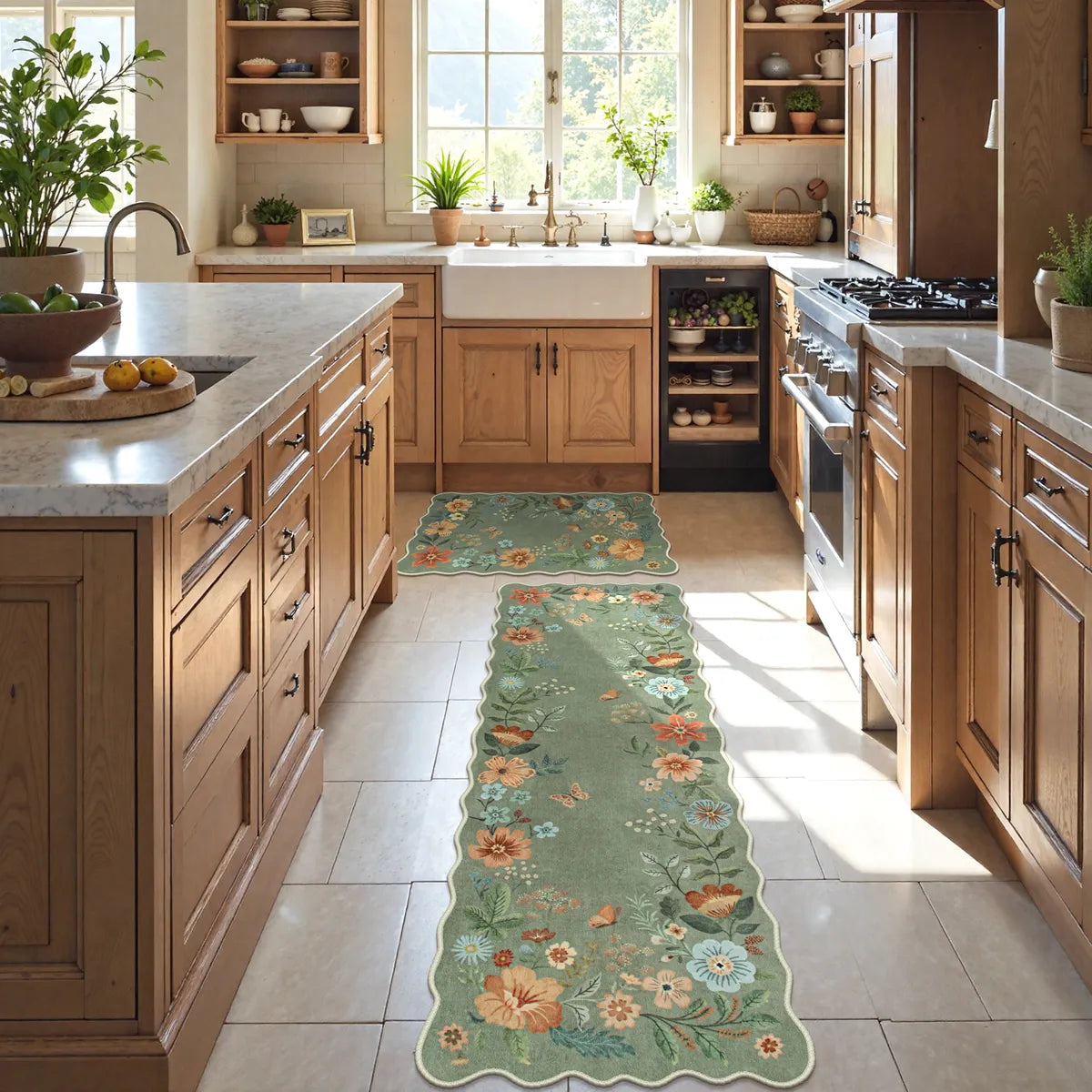 Flore Washable Boho Modern Parisian Floral Green Rug Area Rugs Lahome