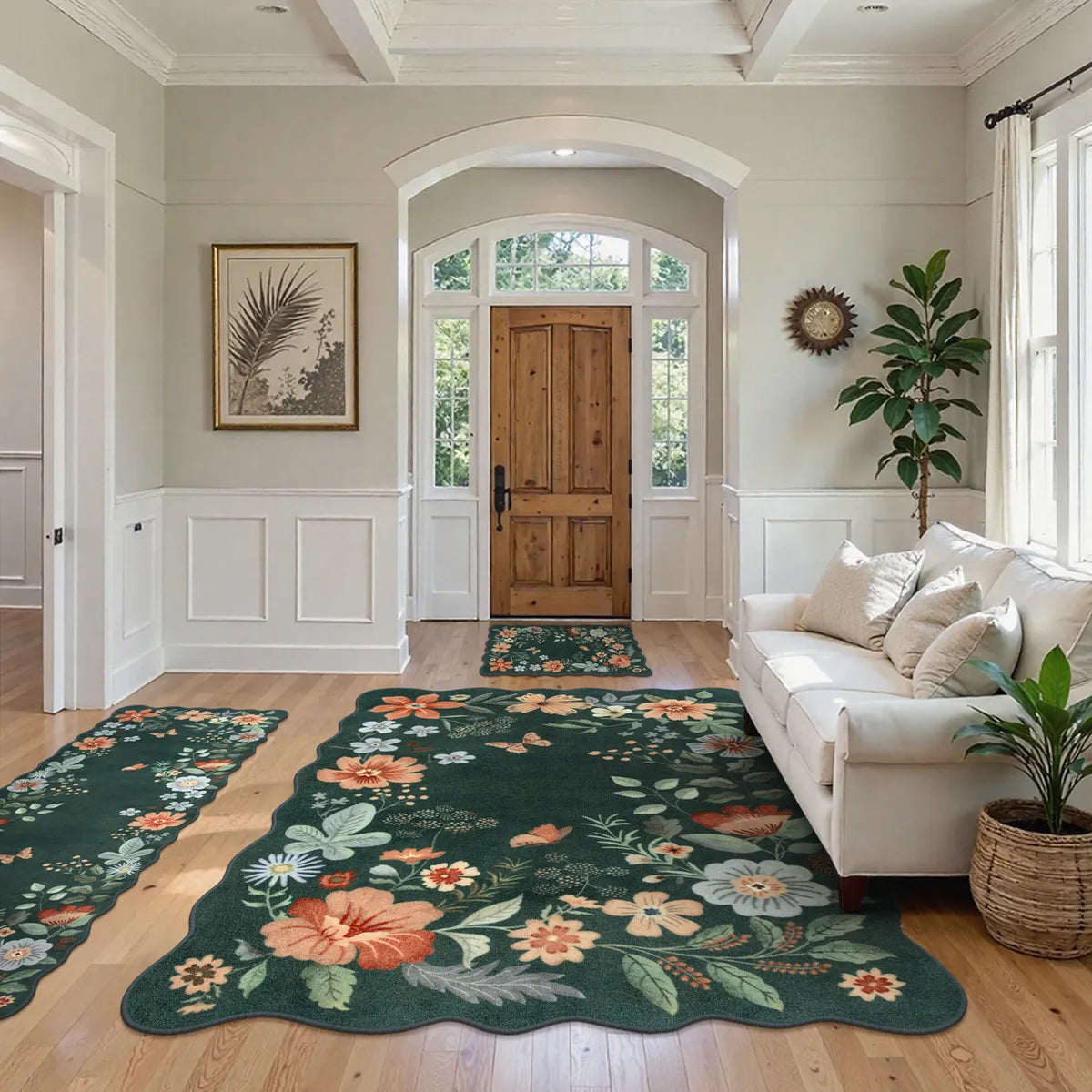 Flore Washable Boho Whimsical Floral Dark Green 3 Piece Rug Set Rug Set Lahome