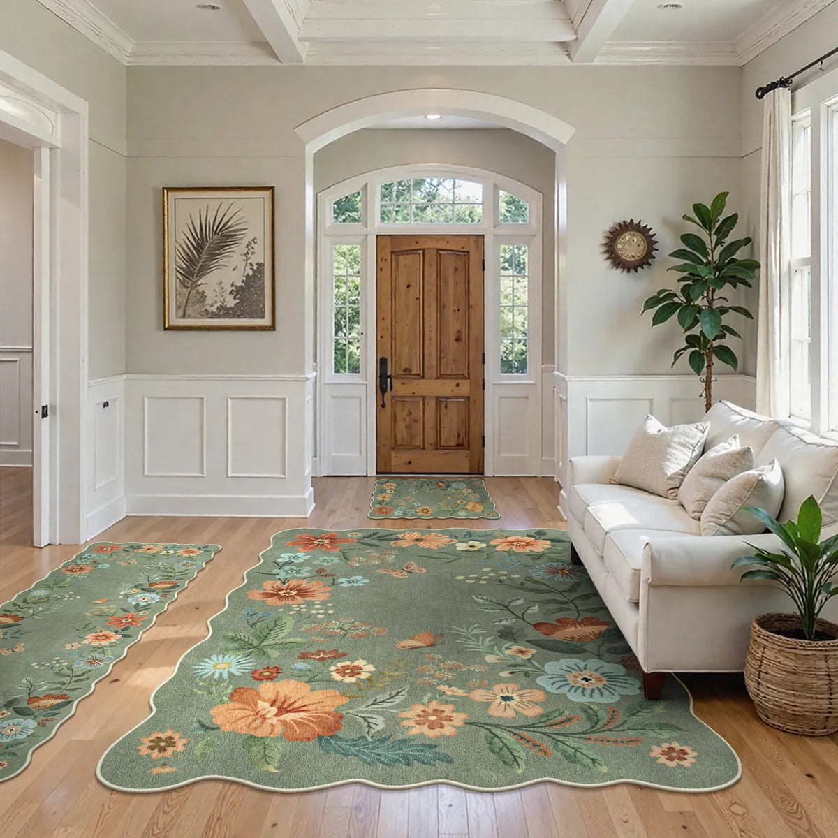 Flore Washable Boho Whimsical Floral Green 3 Piece Rug Set Rug Set Lahome 2' x 3' + 2' x 6'+5' x 7'
